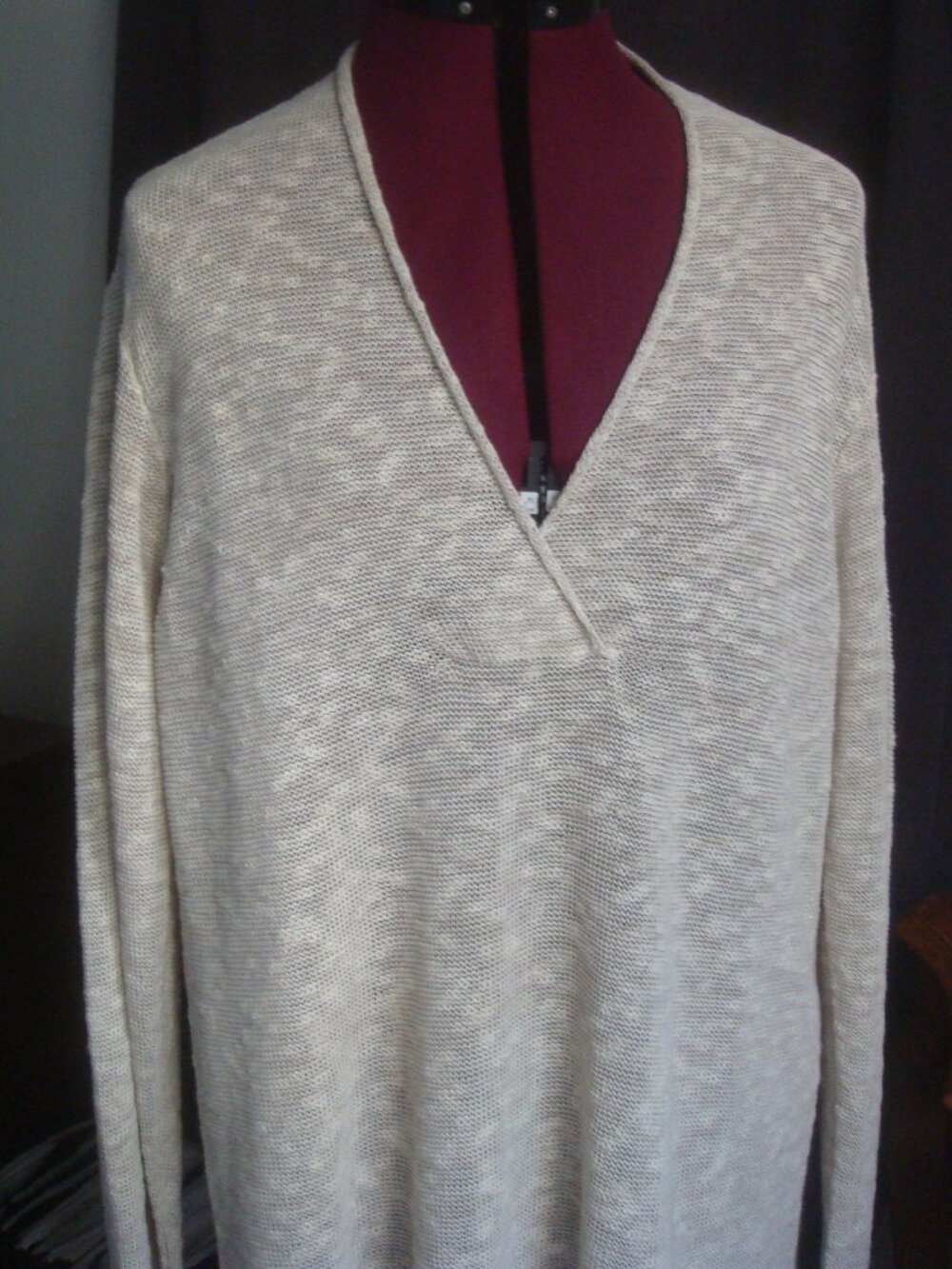 EILEEN FISHER Linen Blend Shawl V-Neck Tunic Sweater Lagenlook